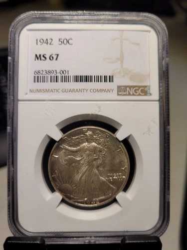 1942年ウォーキング・リバティ・ハーフダラー、美しいNGC MS-67