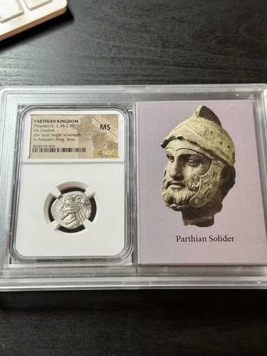 パルティア王国 フラアテス4世 紀元前38-2年 AR ドラクマ NGC MS 古代コイン (Slab2415)