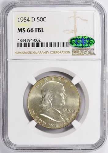 1954 D フランクリン ハーフ NGC MS66 FBL CAC