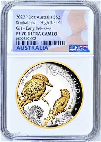 2023年 オーストラリア ギルトプルーフ 高浮き彫り 2オンス シルバー クッカバラ 2ドルコイン NGC PF70 ER|WORLD RESOURCE【QUEEN店】