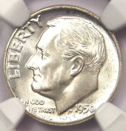 1950 年ルーズベルト ダイム 10C コイン - NGC MS67+ FT (PQ プラス グレード) - 価値 340 ドル!