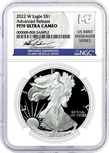 2022 W $1 プルーフ シルバー イーグル NGC PF70 UCAM アドバンスリリース ガウディオソ サイン入り