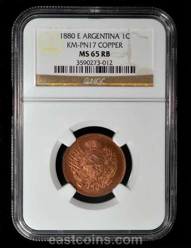 NGC MS65 1880-E アルゼンチン共和国 銅 パターン センタボ - NGC最高グレード｜WORLD RESOURCE【QUEEN店】 118,800円