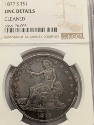 1877年 S シルバートレードドル NGC UNC 詳細-****アンダーグレード