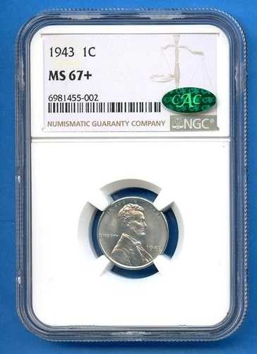 1943 P NGC MS67+ リンカーン・スチール・セント 1セント 米国造幣局 ウィートペニー 1943-P MS-67 Plus CAC 118,800円