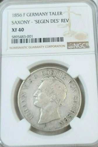 1856年 ドイツ 銀貨 1 ターラー・ザクセン 「SEGEN DES」 REV NGC XF 40 非常に希少 トップポップ|WORLD RESOURCE【QUEEN店】