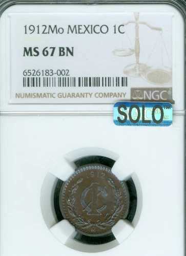 1912年 メキシコ センタボ NGC MS67 BN MAC SOLO 最高グレード＆スポットレス 非常に希少 *