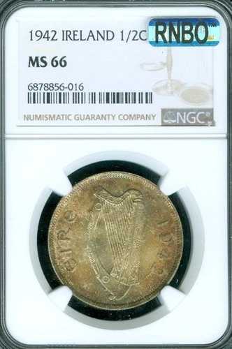 1942年 アイルランド ハーフ クラウン NGC MS66 MAC RNBO レインボー ゴージャス 2点のみ FINER 。|WORLD RESOURCE【QUEEN店】