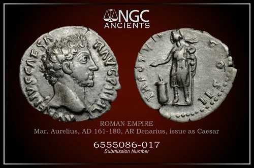 マルクス・アウレリウス NGC VF ローマコイン、西暦 161 ～ 180 年。 AR デナリウス。 A984