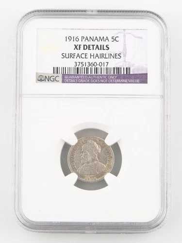 1916年 パナマ 5センテシモス銀貨 XF 詳細 NGC 低鋳造枚数 5c KM-2