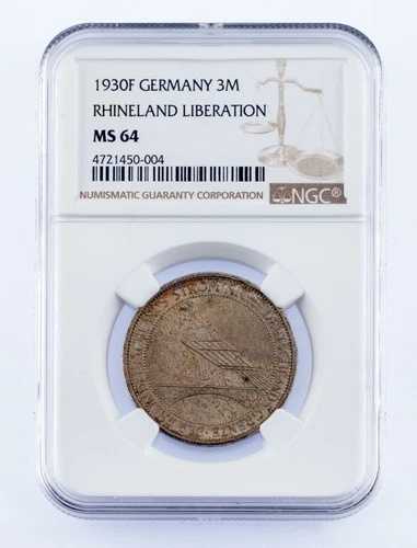 1930-F ドイツ 3マルク銀貨 ラインラント解放 NGC MS-64 認定