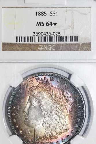 ターゲット レインボートーン 1885-P モルガン銀貨 NGC MS64* スター (3690426-025)