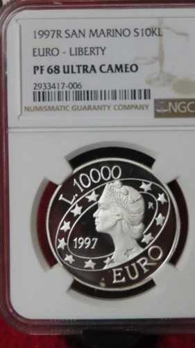 1997年 サンマリノ イタリア ヨーロッパミレニアム 旧ユーロ銀貨 10000リラ NGC PF68