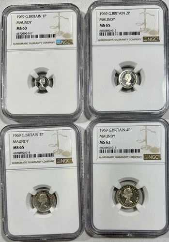 1969年 イギリス マウンディ セット BU NGC 1 P MS 63、2 P MS 65、3 P MS 65、4 P MS 62