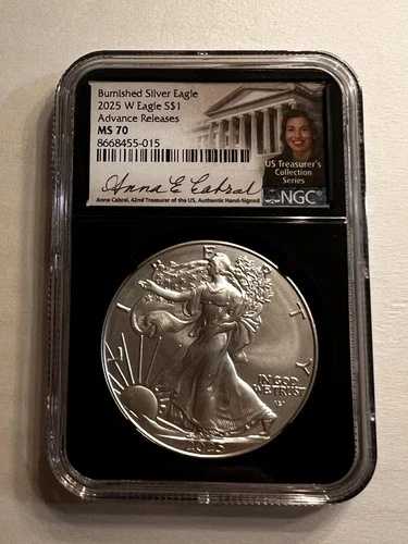 2025 W バーニッシュド シルバー イーグル NGC MS70 先行発売 アンナ・カブラル直筆サイン入り