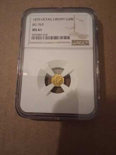 1870年 八角形リバティ 25セント カリフォルニア フラクショナルゴールド NGC MS-61 BG-763