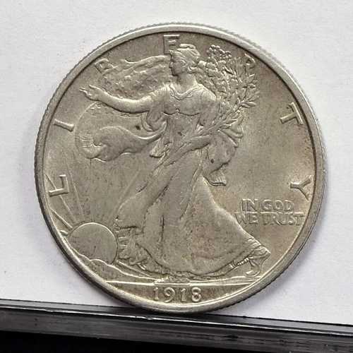 1918年 リバティウォーキングハーフダラー - 細部まで未確認、非常にきれいな状態 (#57560-L)