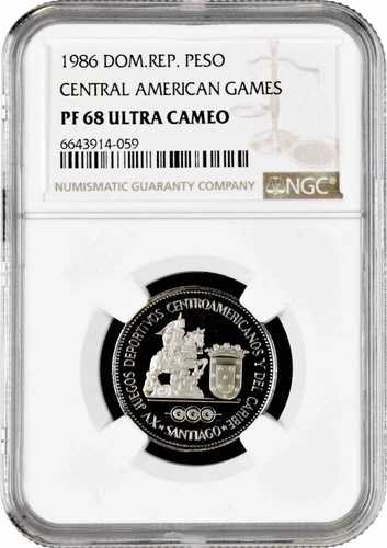 ドミニカ共和国 1ペソ 1986年、NGC PF68、「中央アメリカ競技大会」Pop 3/1-｜WORLD RESOURCE【QUEEN店】 103,950円