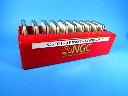1955年から1964年 P、ルーズベルトダイム10枚セット NGC Pf 69 美しいセット