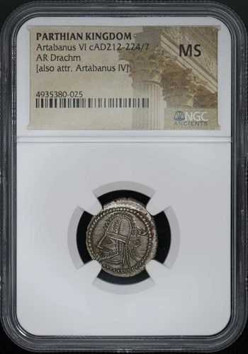 アルタバヌス6世 紀元212-224/7年頃 パルティア王国 AR ドラクマ NGC 60