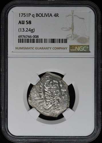 1751P q ボリビア 銀貨 4R 4レアル NGC AU58 13.24g