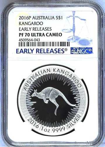 プルーフ 2016 オーストラリア レッドカンガルー シルバー 1オンス 1ドルコイン NGC PF70 PF 70 ER ラベル
