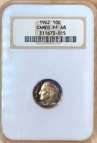 1962年 10セント ??ウルトラジェム NGC PR-68 カメオ ??ゴージャスなレインボー ??両面トーニング