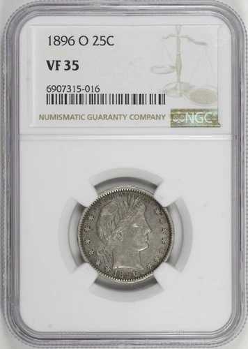 1896-O バーバー クォーター 25 NGC VF35、タフ デイト ニューオーリンズ造幣局 [BN016]