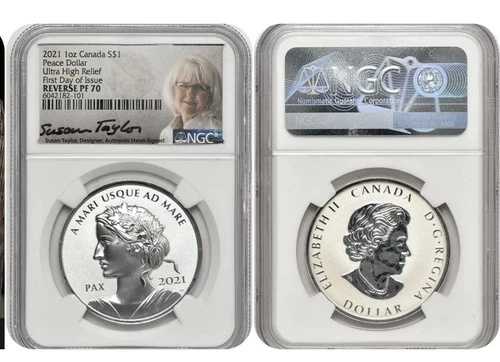 2021年 1オンス ウルトラハイレリーフ カナダ ピースドル NGC リバース PF 70 初日発行