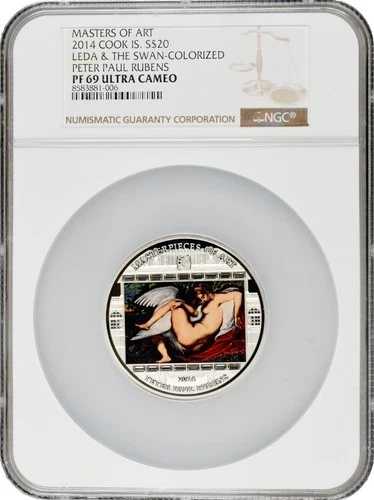 クック諸島 20ドル 2014年 NGC PF69 UC、「ルーベンス作 レダと白鳥」 トップポップ