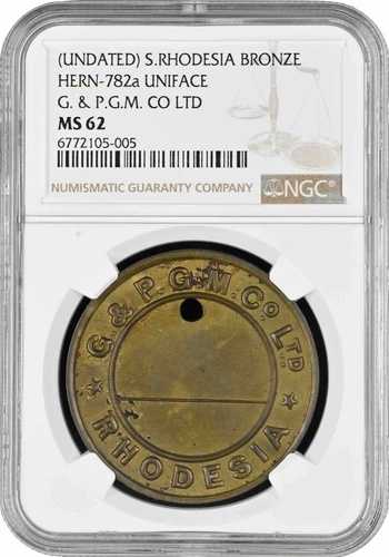 南ローデシア青銅トークン ND、NGC MS62、「G & P.??G.M. Co Ltd」｜WORLD RESOURCE【QUEEN店】