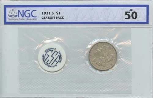 1921-S モルガン・ダラー GSA ソフトパック S$1 NGC AU50