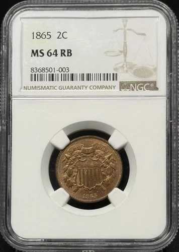 1865年 2セント硬貨 NGC MS-64 RB