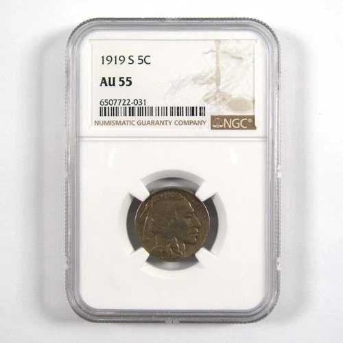 1919年 S インディアンヘッド バッファロー ニッケル AU 55 NGC 5セントコイン SKU:I11056