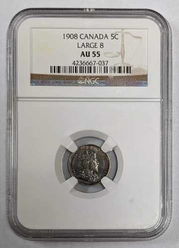 1908年 カナダ 5セント ラージ 8 NGC AU 55