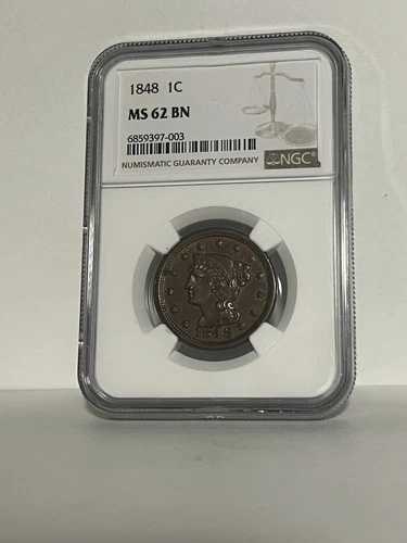 NGC MS-62 BN 1848 編み込みヘア ラージ セント、非常に鋭く、光沢のある標本! 121,550円