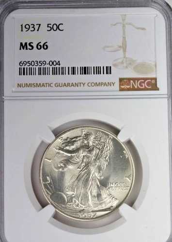 1937年ウォーキング・リバティ・ハーフダラー：NGC MS66