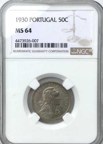 1930 ポルトガル 50 センタボス MS64 NGC グレーディング 心地よい光沢 素晴らしい色 希少