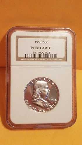 1955年 プルーフ フランクリン シルバー ハーフダラー (NGC 鑑定 - PF68-カメオ)
