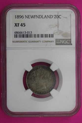 1896 XF 45 ニューファンドランド 20セント銀貨 NGC認定本物スラブ 372