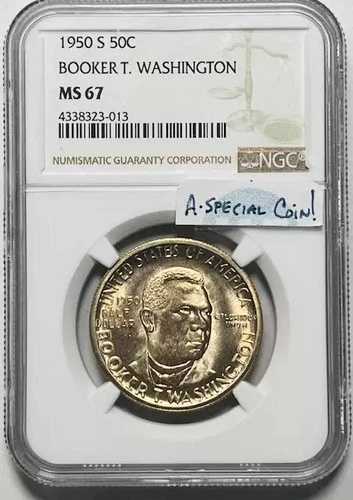 1950 S クラシック記念ブッカー T. ワシントン NGC MS-67 特別なコイン!