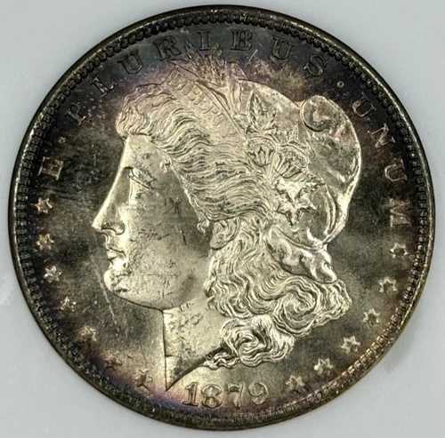 1879-S 1ドル モルガン・ダラー NGC MS65 見事な紫/青/緑の周辺部トーニング