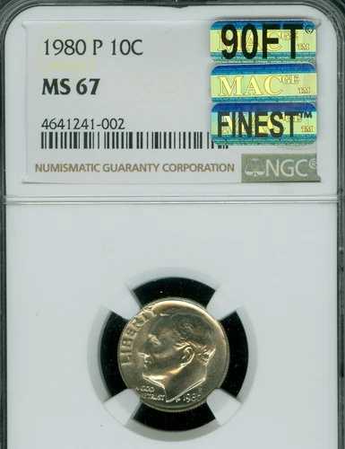 1980 P ルーズベルト ダイム NGC MS67 MAC 90FT MAC 最高級グレード スポットレス $7,000 IN FT 。｜WORLD RESOURCE【QUEEN店】 122,650円