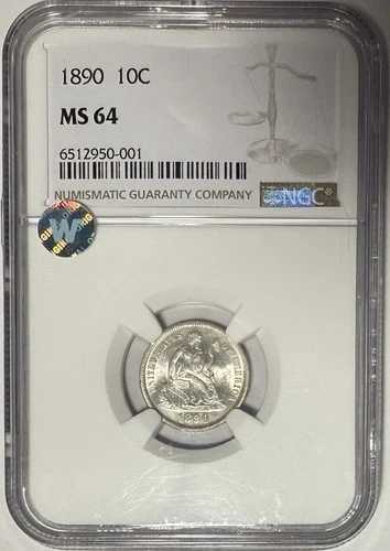 1890年 自由の女神像 シルバーダイム NGC MS64 ??サイトホワイト認定＆光沢あり??｜WORLD RESOURCE【QUEEN店】