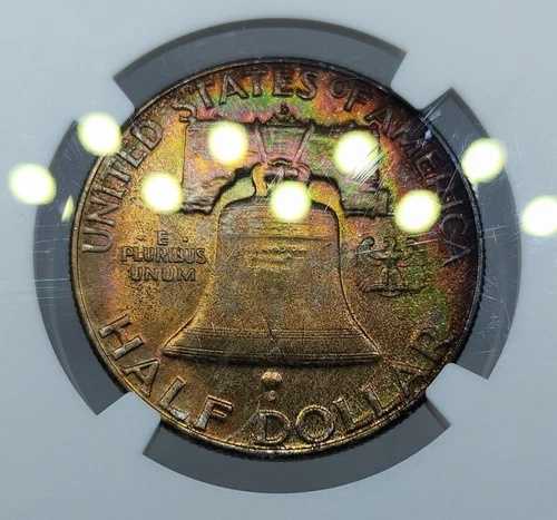 1957年 D 50セント フランクリンシルバー ハーフドル NGC MS66FBL レインボートーン モンスターコイン 123,750円