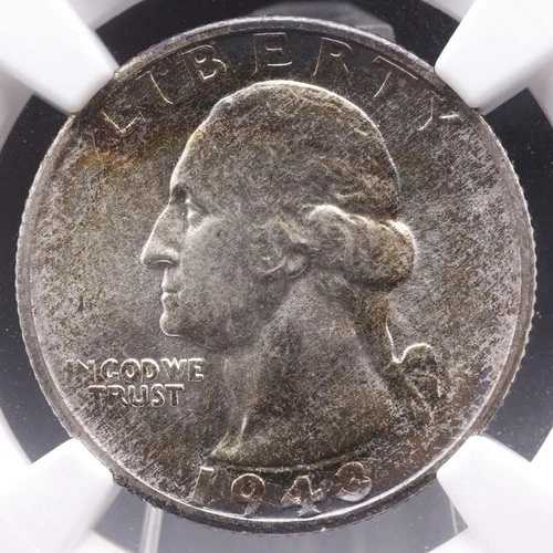 1943-S ワシントン クォーター NGC MS67 ? 第二次世界大戦時代の銀製 深紅のレインボーパティナ