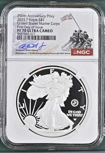 2025 P シルバーイーグル 米海兵隊 250 個哨戒班 NGC PF70 初日発行 FDI Phi