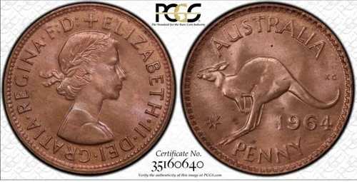 1964年オーストラリアペニーPCGS MS64 RBスラブ