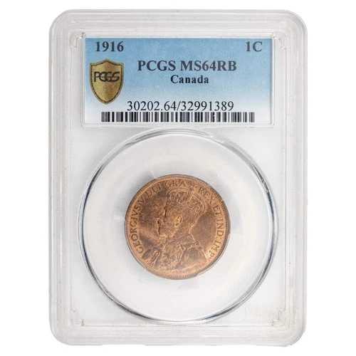 カナダ 1916年 1セント ラージセントコイン - PCGS MS-64 RB
