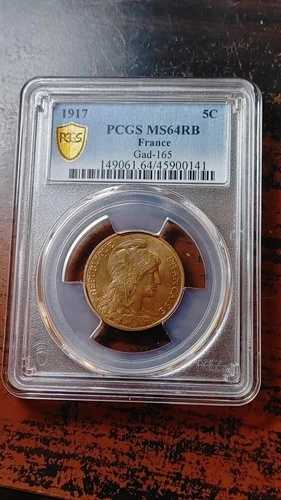 1917 フランス 5 サンタイム ガッド 165 PCGS MS64 RB デュピュイ 4089
